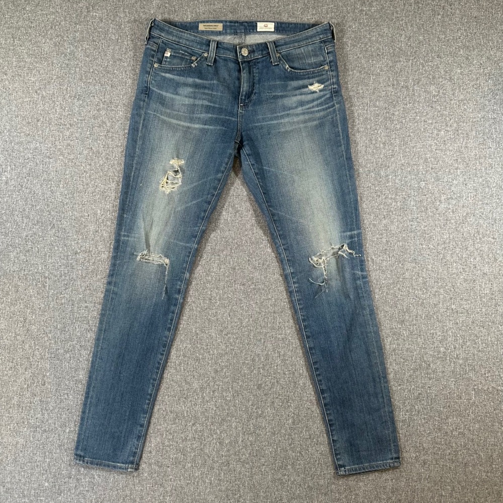 AG Adriano Goldschmied The Legging Ankle Skinny Distressed Blue Jeans 28R Womens